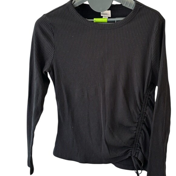 No Boundaries Tops - A New Day Top Womens L Black Ribbed Knit Long Sleeve Ruched Drawstring